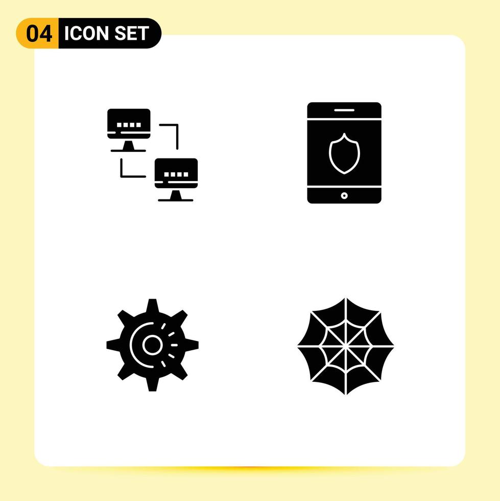 User Interface Pack of 4 Basic Solid Glyphs of computer setting computers smartphone halloween Editable Vector Design Elements