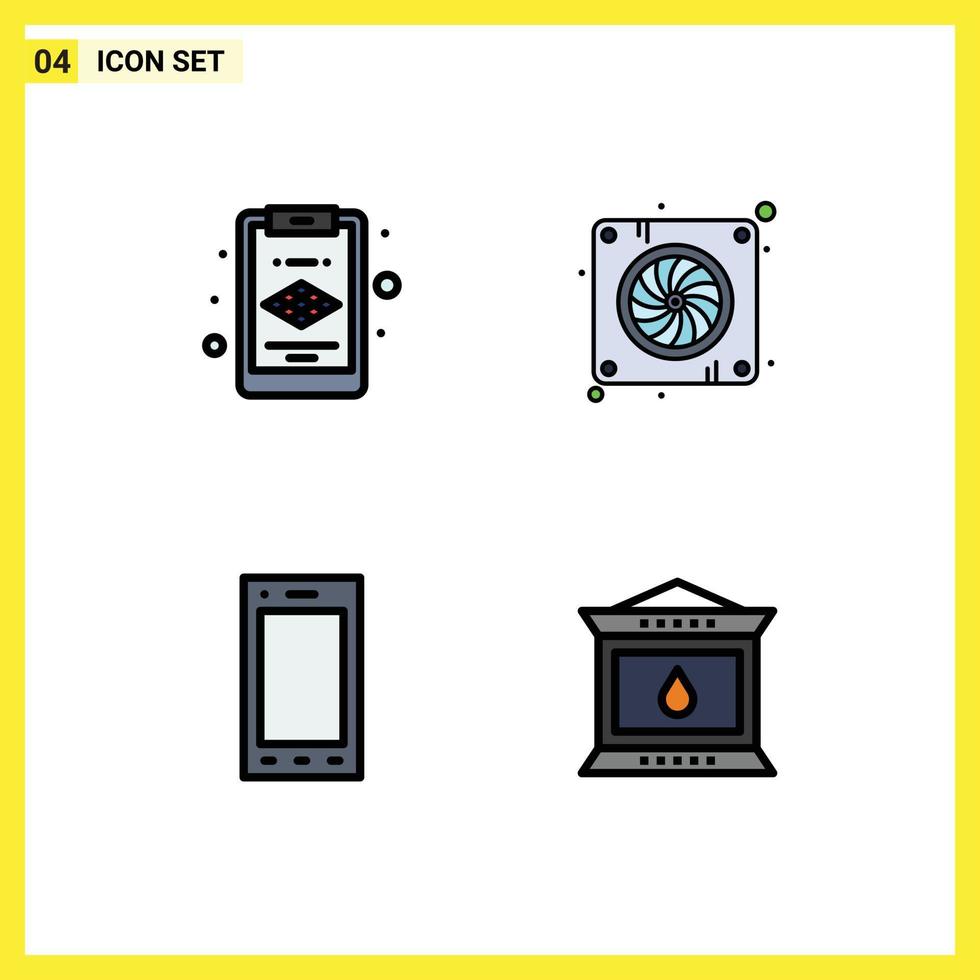 Pack of 4 Modern Filledline Flat Colors Signs and Symbols for Web Print Media such as clipboard tablet device devices lamp Editable Vector Design Elements