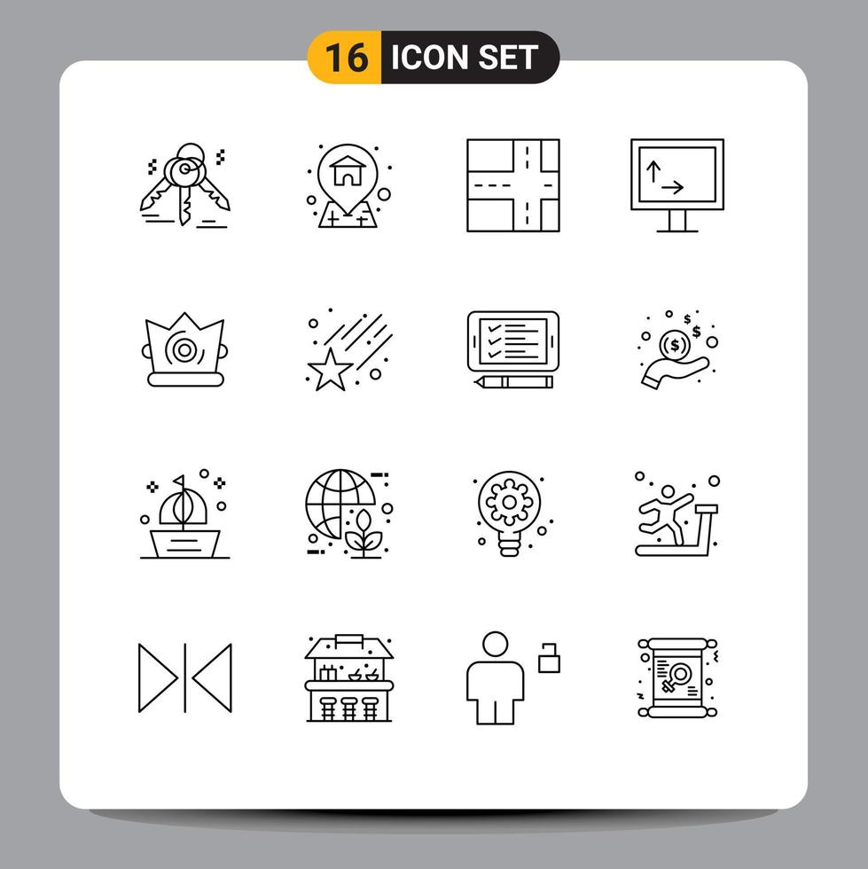 16 Universal Outlines Set for Web and Mobile Applications phone space tv falling king Editable Vector Design Elements