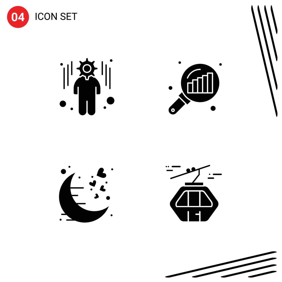 Set of Vector Solid Glyphs on Grid for business moon data analyzing search stats romantic Editable Vector Design Elements