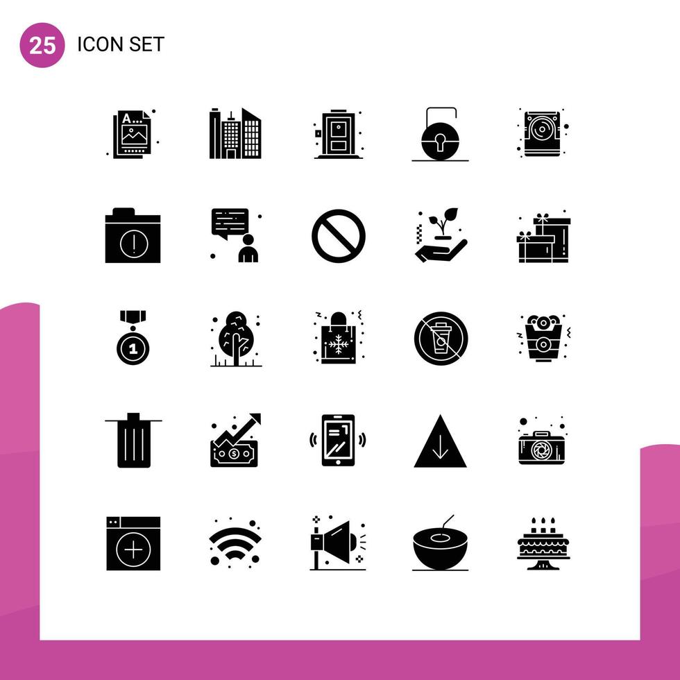 Pack of 25 creative Solid Glyphs of electronic data living computer protect Editable Vector Design Elements