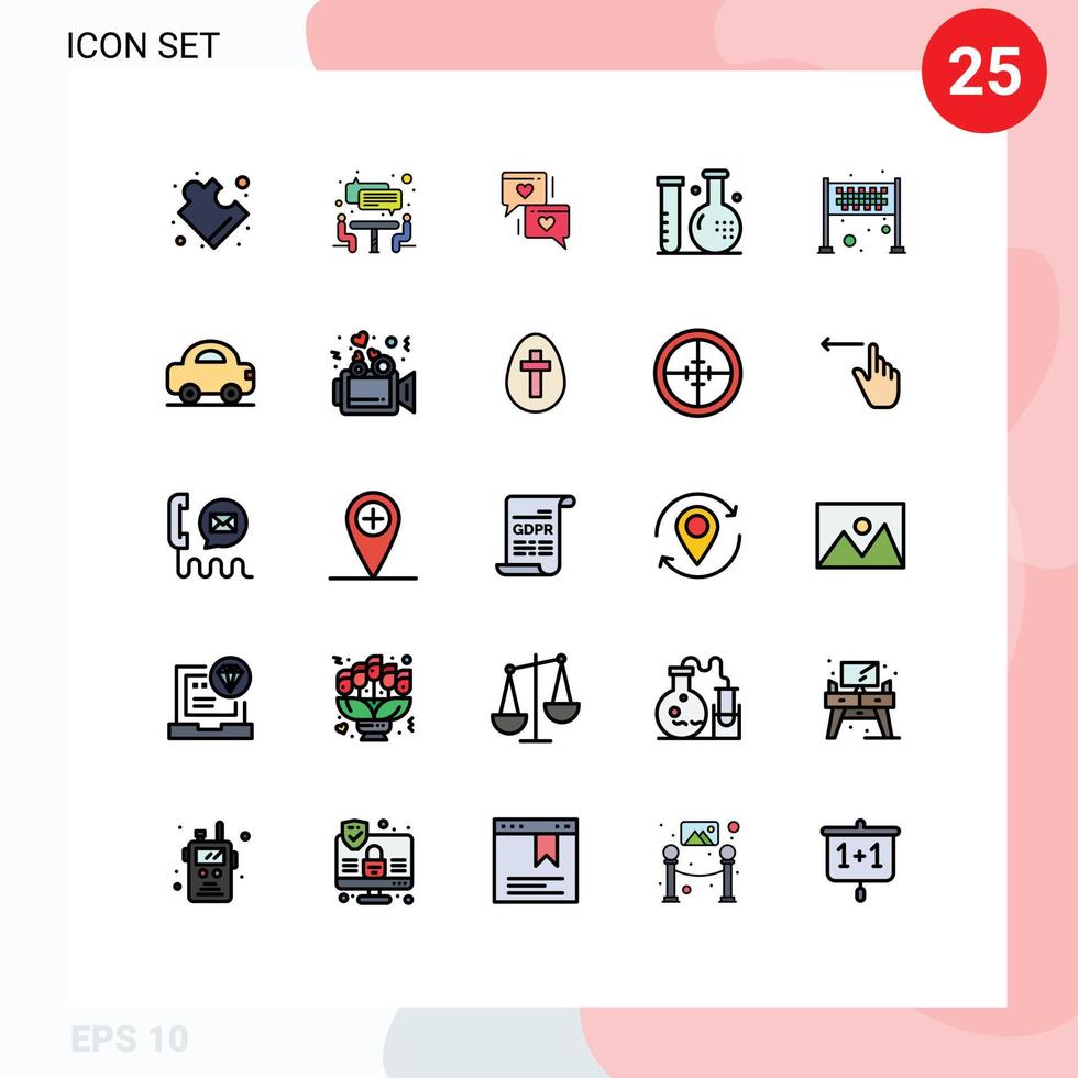 Set of 25 Vector Filled line Flat Colors on Grid for finish symbol achievement heart medicine form Editable Vector Design Elements
