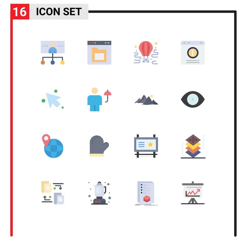 Pack of 16 Modern Flat Colors Signs and Symbols for Web Print Media such as chat alert bubble folder balloon tour Editable Pack of Creative Vector Design Elements