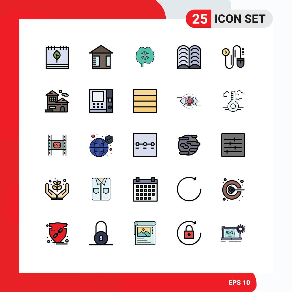 Pack of 25 Modern Filled line Flat Colors Signs and Symbols for Web Print Media such as marketing mouse brain learn book Editable Vector Design Elements