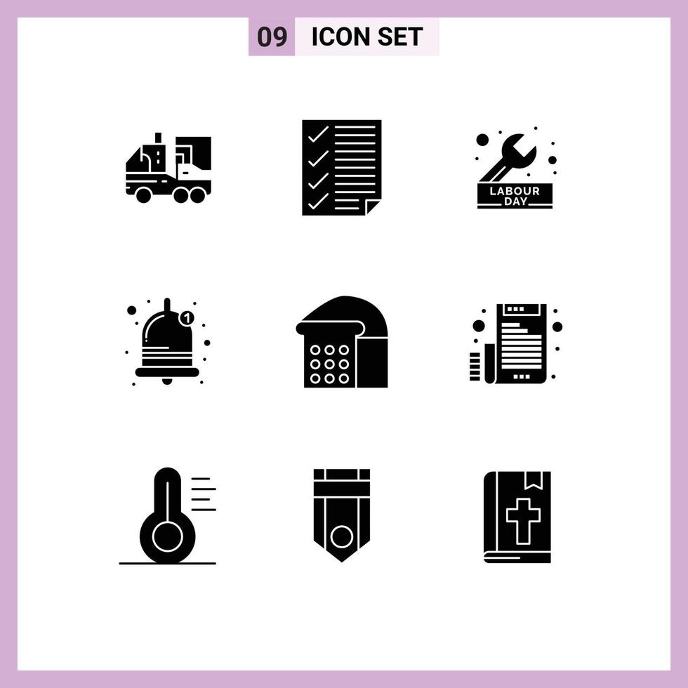 9 Universal Solid Glyph Signs Symbols of sound alarm page wrench engineer Editable Vector Design Elements