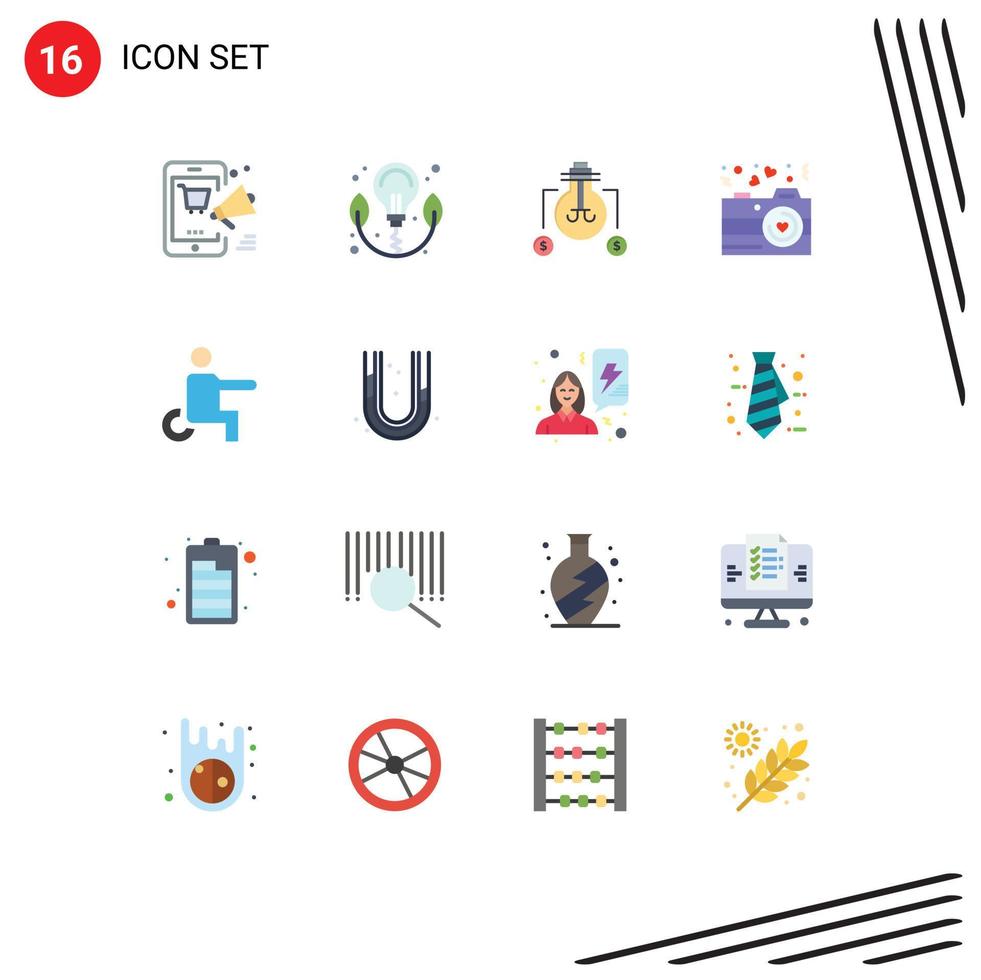 16 Creative Icons Modern Signs and Symbols of handicapped valentine bulb photography camera Editable Pack of Creative Vector Design Elements