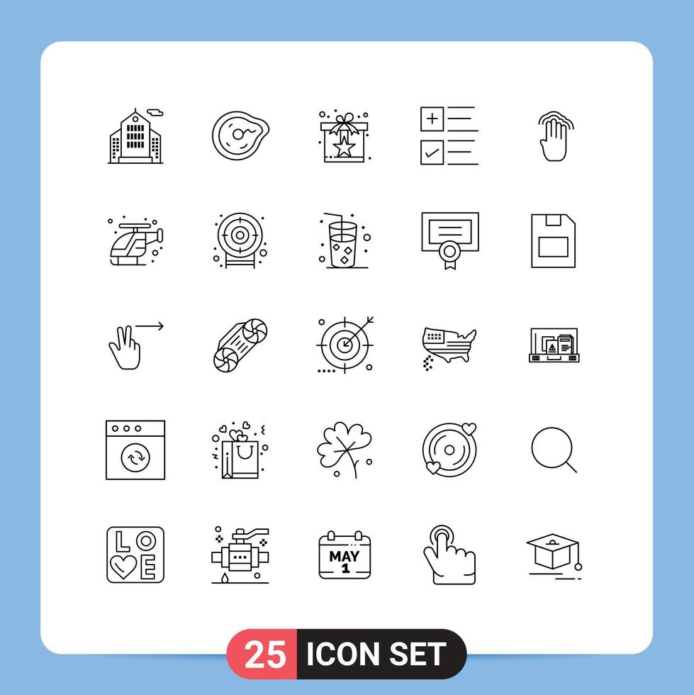 25 Line concept for Websites Mobile and Apps fingers plus gift tick surprise Editable Vector Design Elements