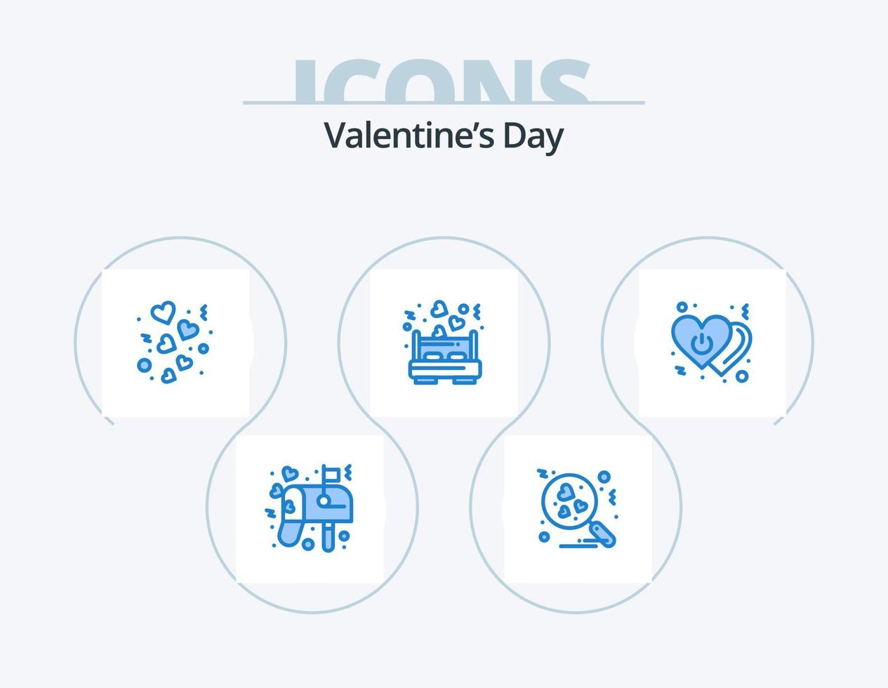 día de san valentín icono azul paquete 5 diseño de iconos. amar. cama de amor decoración. amar. cama vector