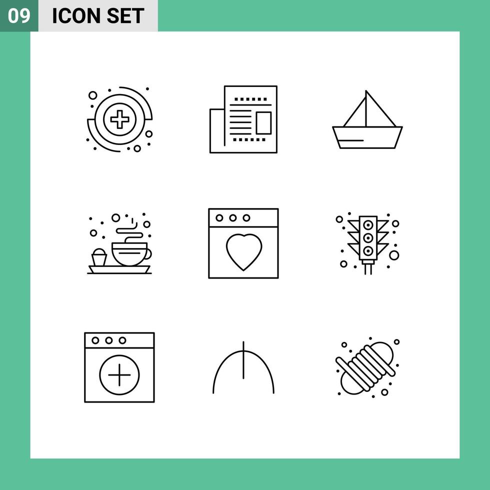 Set of 9 Vector Outlines on Grid for mac app sail tea breakfast Editable Vector Design Elements