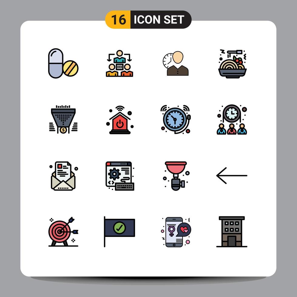 Set of 16 Modern UI Icons Symbols Signs for food user clock timing schedule Editable Creative Vector Design Elements
