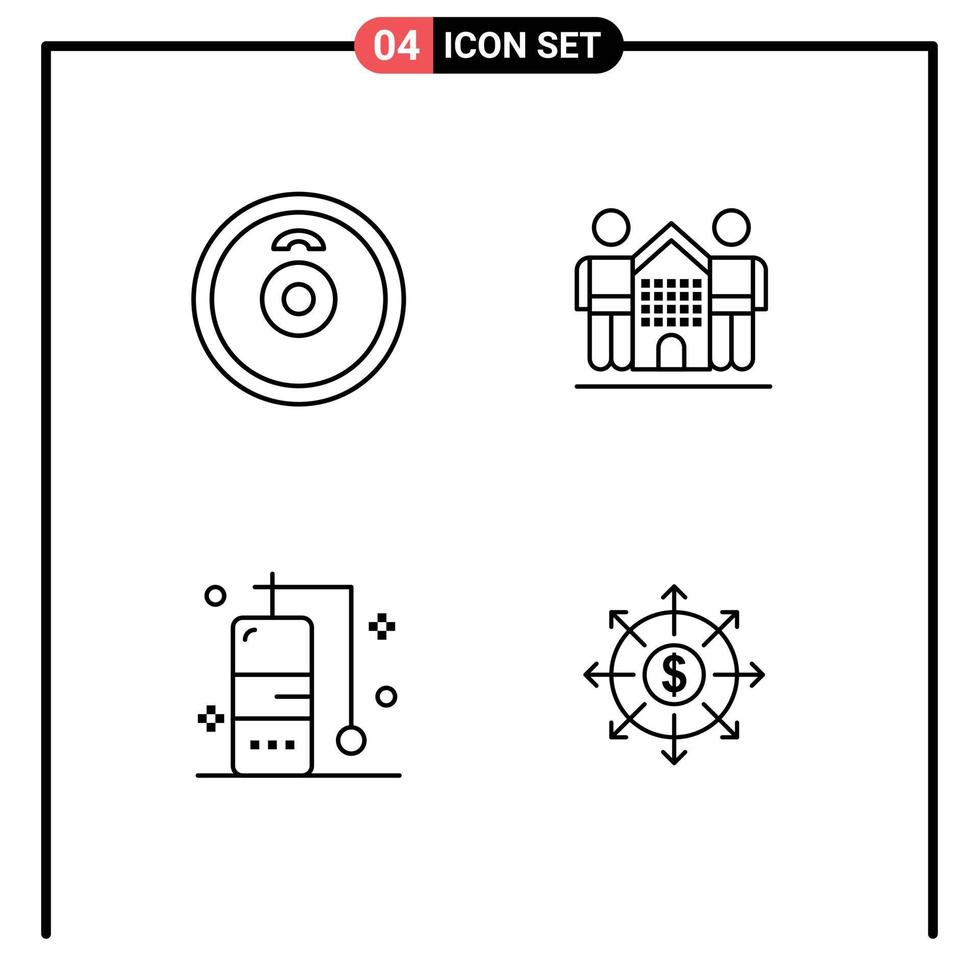 grupo de 4 signos y símbolos de colores planos de línea rellena para elementos de diseño de vectores editables de presupuesto doméstico de cultura de viaje de barbell