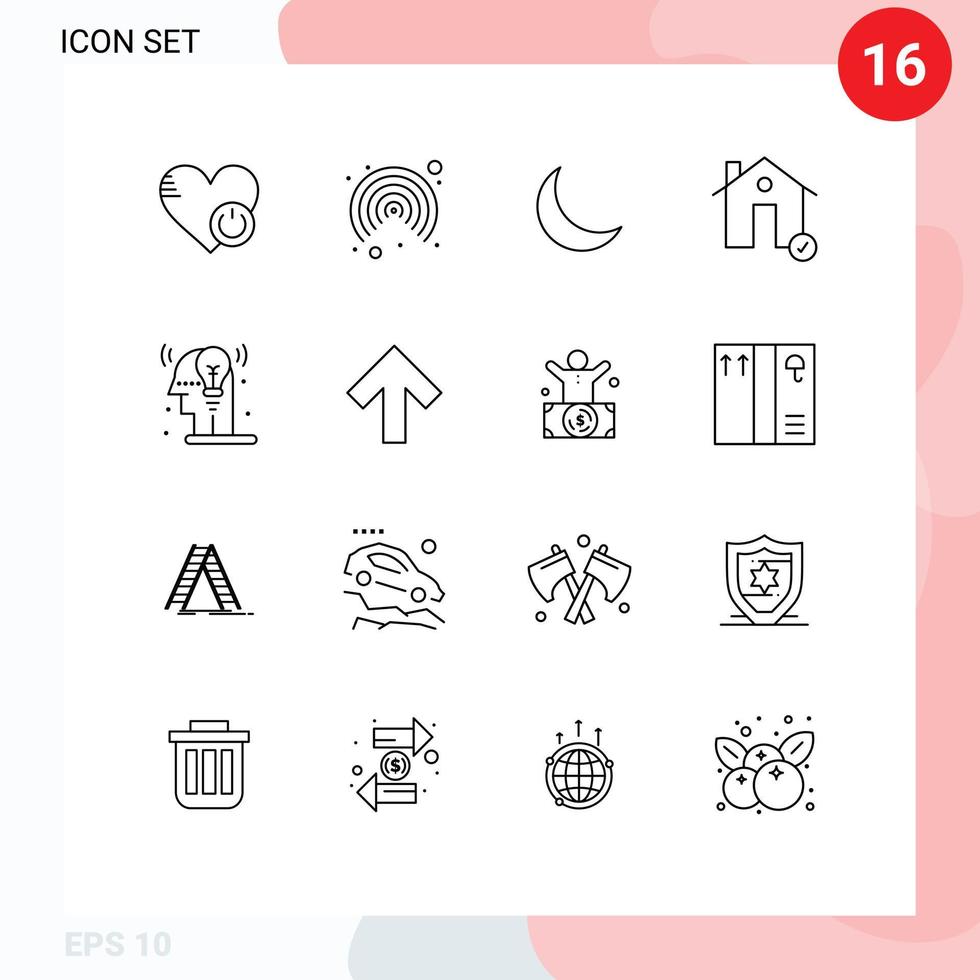 Outline Pack of 16 Universal Symbols of creative estate moon complete buildings Editable Vector Design Elements