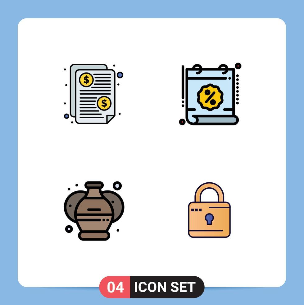 Set of 4 Modern UI Icons Symbols Signs for bill pottery paid percent arts Editable Vector Design Elements