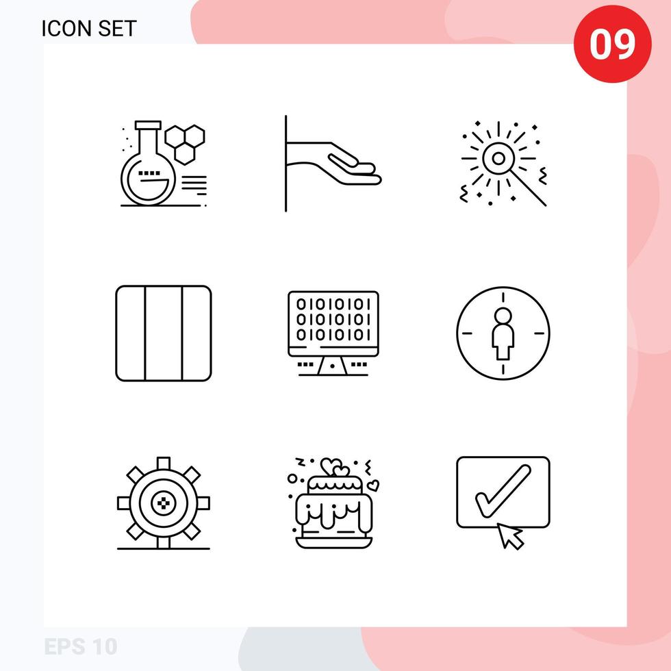 Modern Set of 9 Outlines Pictograph of server computer bengal fire web horizontal Editable Vector Design Elements