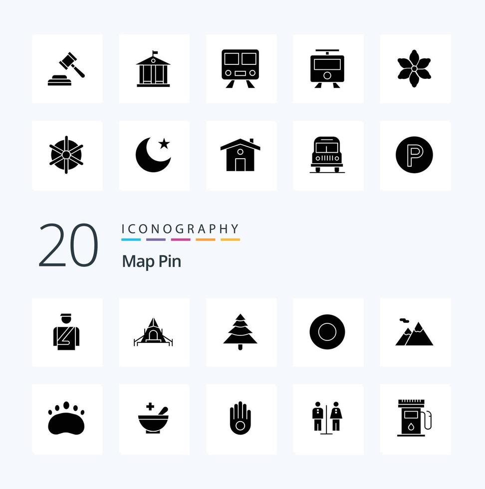 20 Map Pin Solid Glyph icon Pack like clutches mountains plant mountain service vector