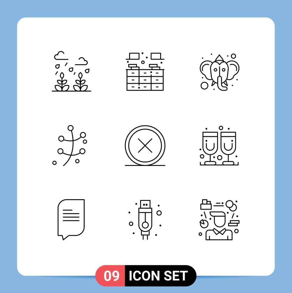 Set of 9 Modern UI Icons Symbols Signs for close spring beliefs plant growth Editable Vector Design Elements