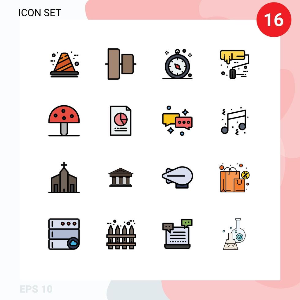 Set of 16 Modern UI Icons Symbols Signs for food roller brush compass roller paint brush Editable Creative Vector Design Elements