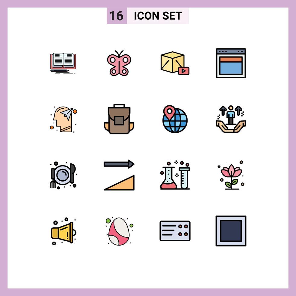 User Interface Pack of 16 Basic Flat Color Filled Lines of head web button site design Editable Creative Vector Design Elements