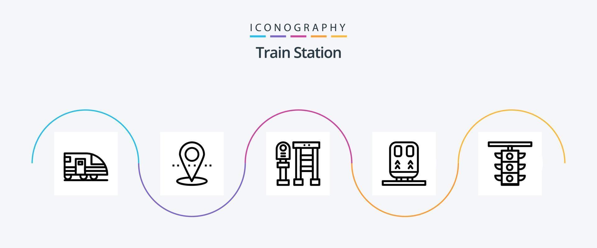 paquete de iconos de la línea 5 de la estación de tren, incluida la estación. ligero. autobús. transportación. ferrocarril vector