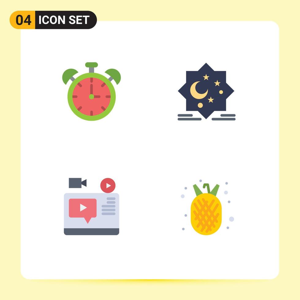 conjunto moderno de 4 iconos y símbolos planos, como alarma, video, estrella, blog, elementos de diseño vectorial editables vector