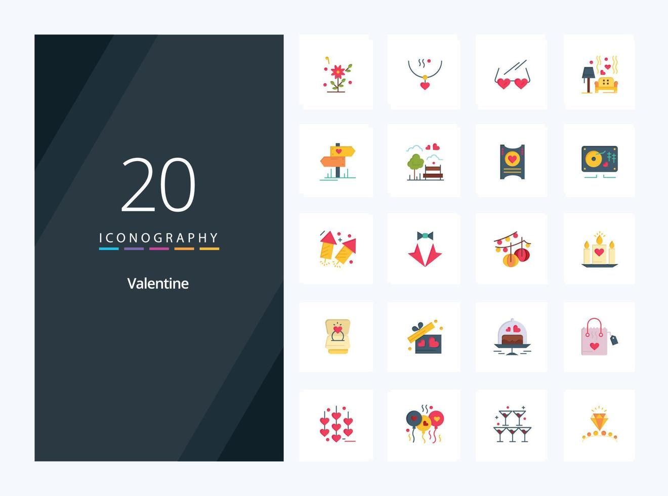 20 Valentine Flat Color icon for presentation vector