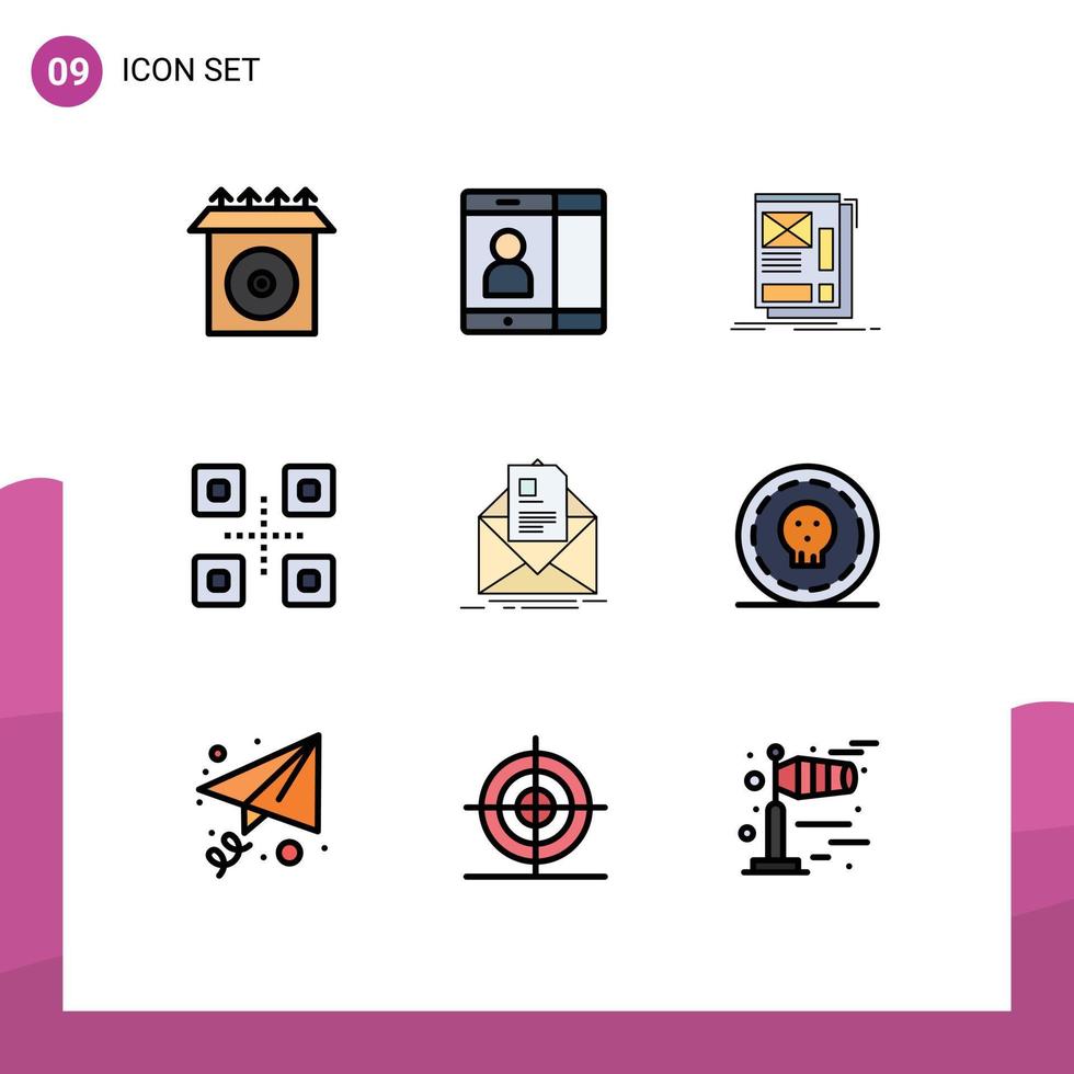 Modern Set of 9 Filledline Flat Colors Pictograph of letter mail web japanese food food Editable Vector Design Elements