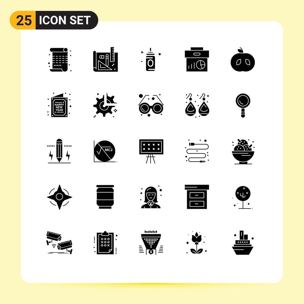 Modern Set of 25 Solid Glyphs Pictograph of food marketing feeder graph data Editable Vector Design Elements