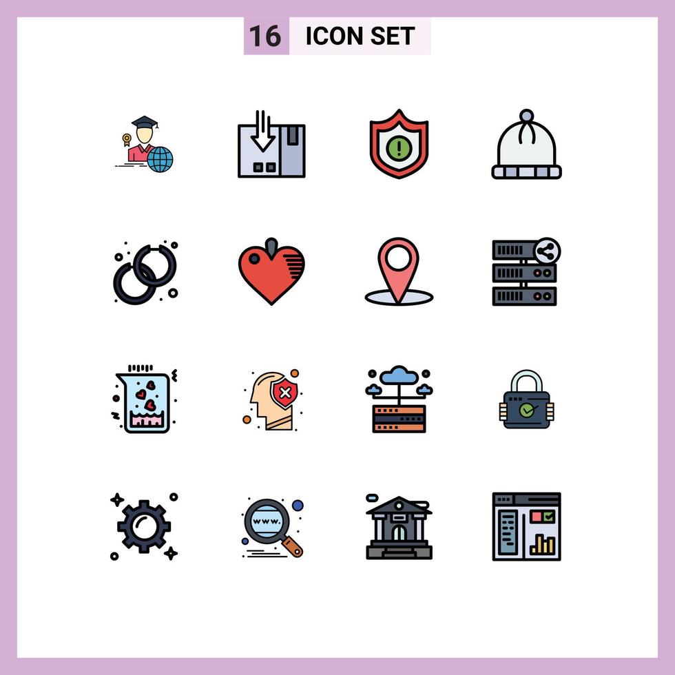 Pictogram Set of 16 Simple Flat Color Filled Lines of earrings accessorize service wear hat Editable Creative Vector Design Elements