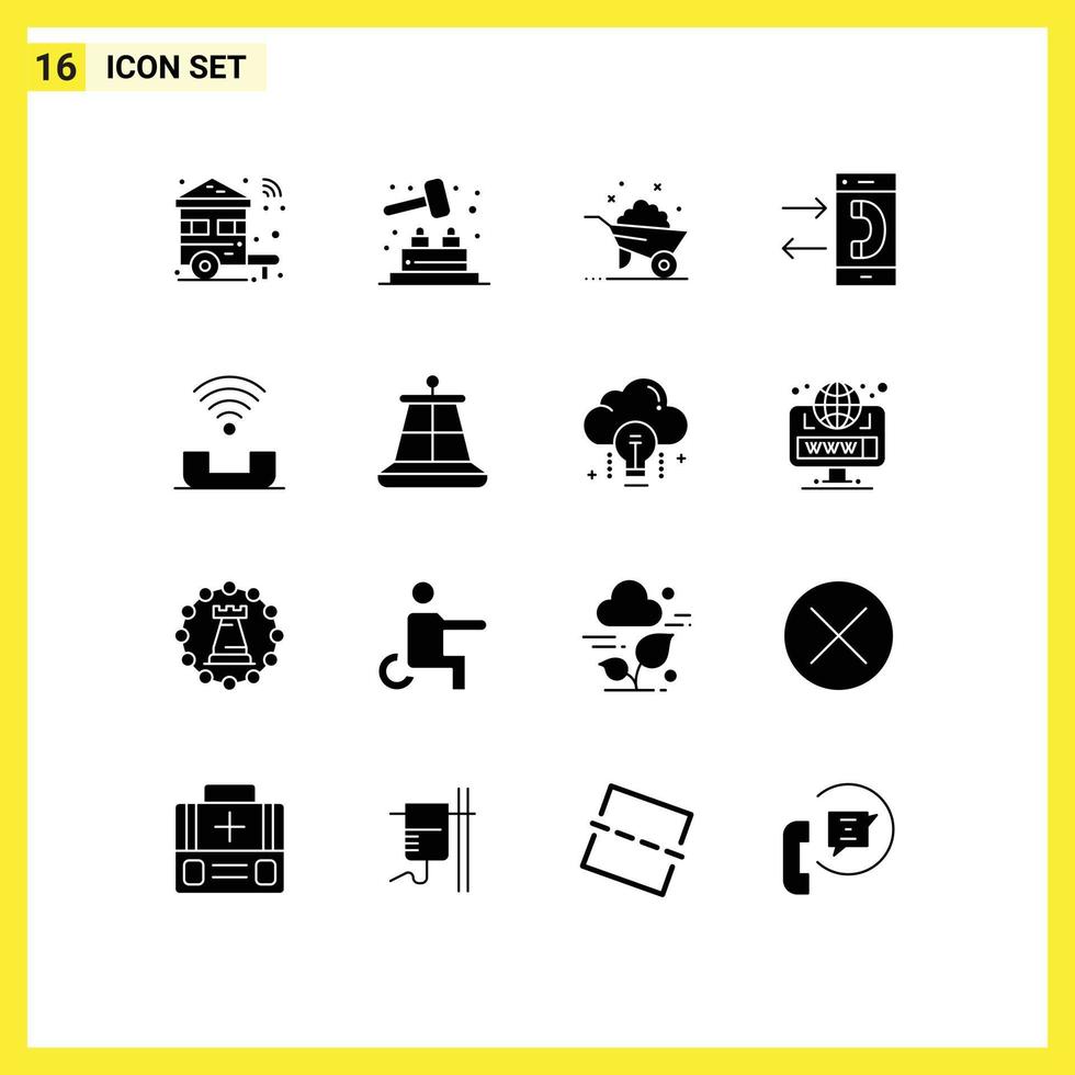 Pack of 16 creative Solid Glyphs of device conversation barrow contact call Editable Vector Design Elements