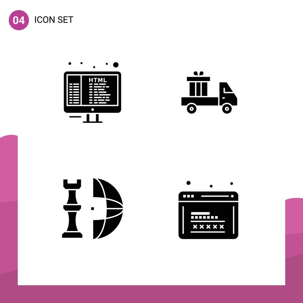 Mobile Interface Solid Glyph Set of 4 Pictograms of code global ...