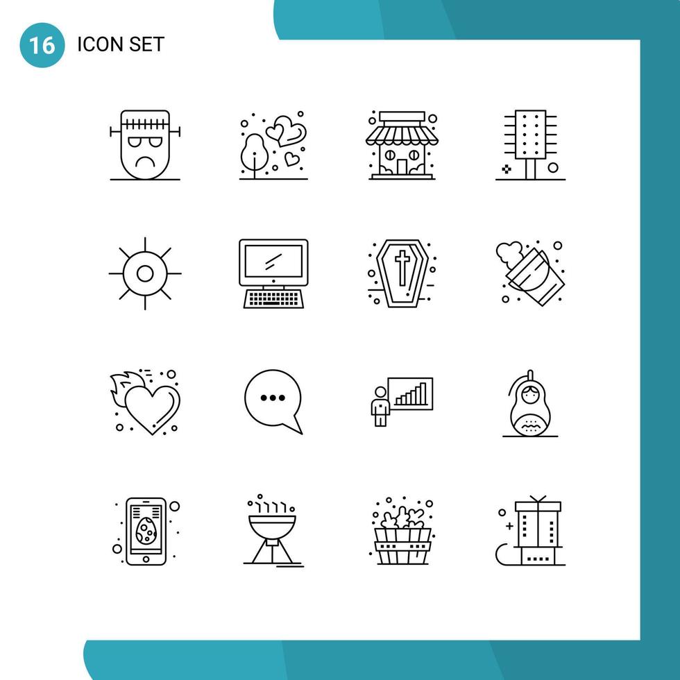 Pack of 16 creative Outlines of spa salon cosmetics tree comb store Editable Vector Design Elements
