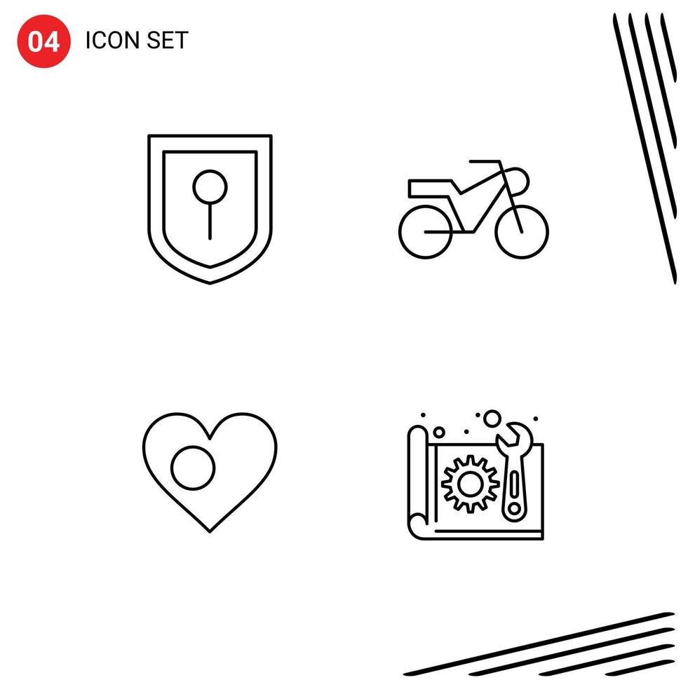 Group of 4 Filledline Flat Colors Signs and Symbols for location architecture motorcycle bangladesh construction Editable Vector Design Elements