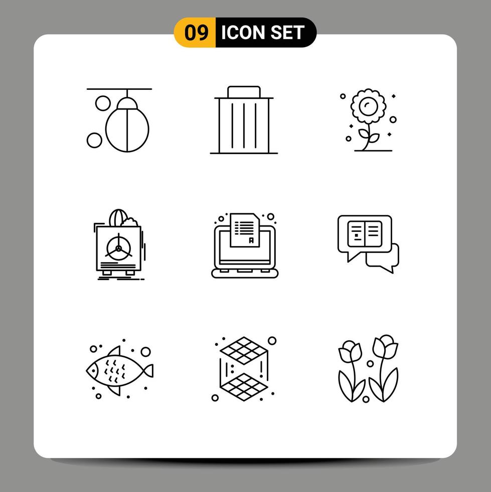 Universal Icon Symbols Group of 9 Modern Outlines of warranty fragile remove insurance plant Editable Vector Design Elements