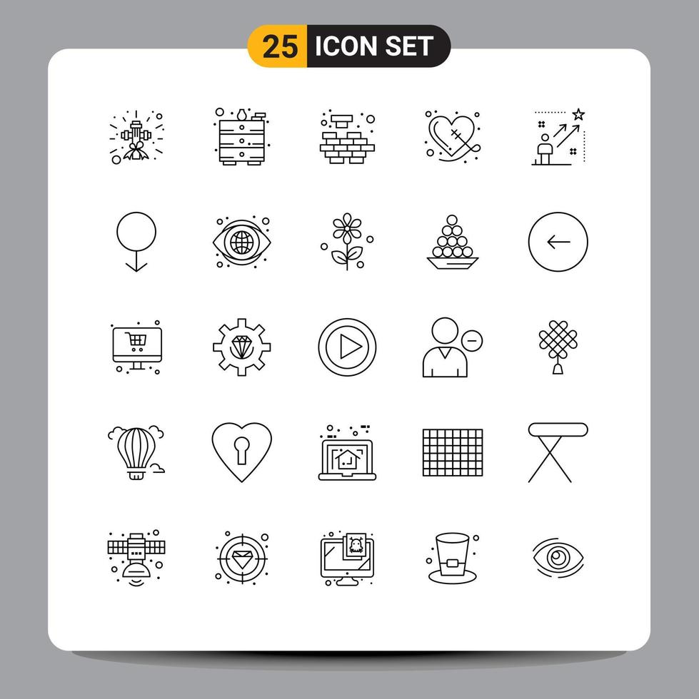Set of 25 Vector Lines on Grid for star user mind sewing heart Editable Vector Design Elements