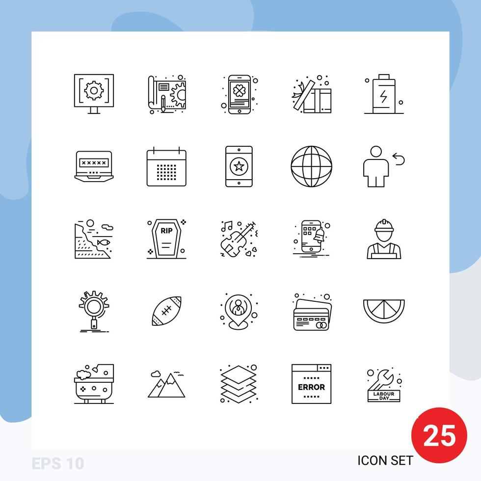 Modern Set of 25 Lines Pictograph of surprise open gear gift saint Editable Vector Design Elements