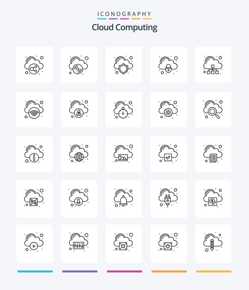 Creative Cloud Computing 25 OutLine icon pack  Such As network. security. cloud. padlock. cloud vector