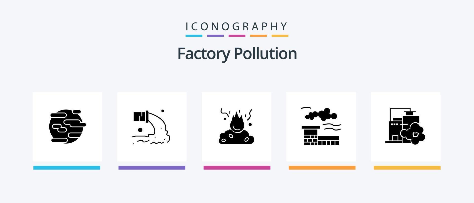 Factory Pollution Glyph 5 Icon Pack Including landscape. factory. sewage. smoke. garbage. Creative Icons Design vector