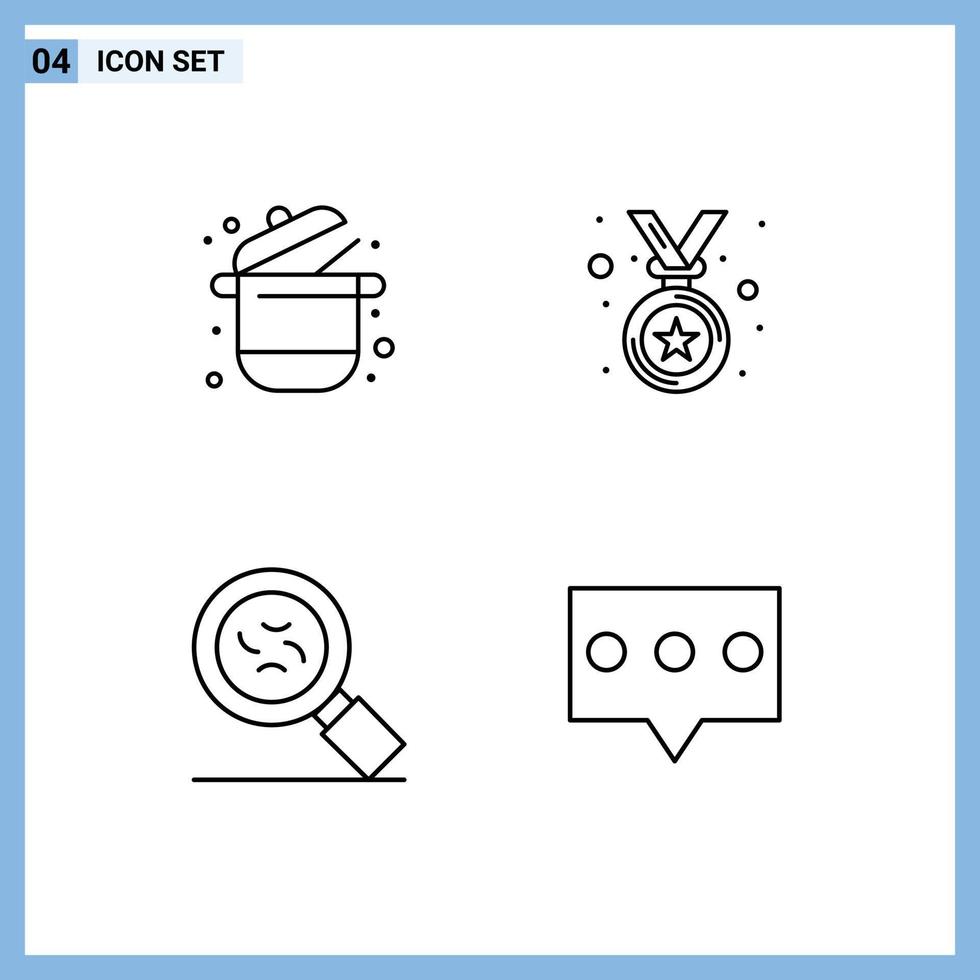 Mobile Interface Line Set of 4 Pictograms of cooking germs pot medal bubble Editable Vector Design Elements