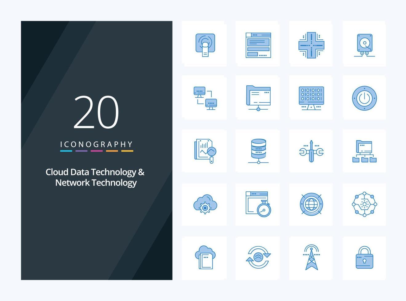 20 Cloud Data Technology And Network Technology Blue Color icon for presentation vector