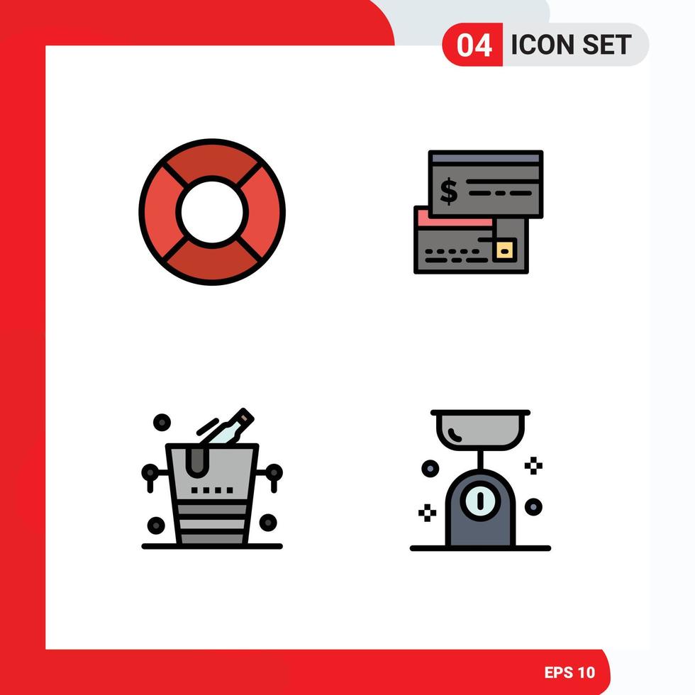 Mobile Interface Filledline Flat Color Set of 4 Pictograms of float champagne direct payment debit wine Editable Vector Design Elements