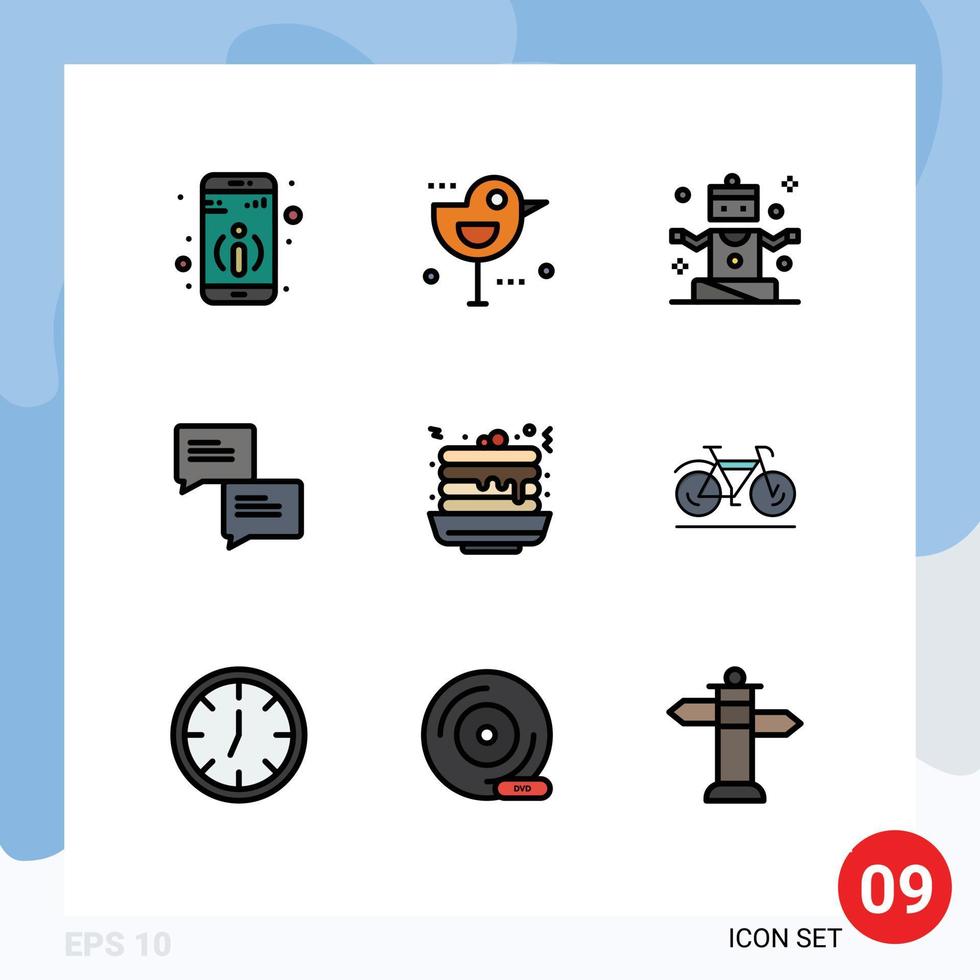 Modern Set of 9 Filledline Flat Colors Pictograph of sweet fast food people pancake communication Editable Vector Design Elements
