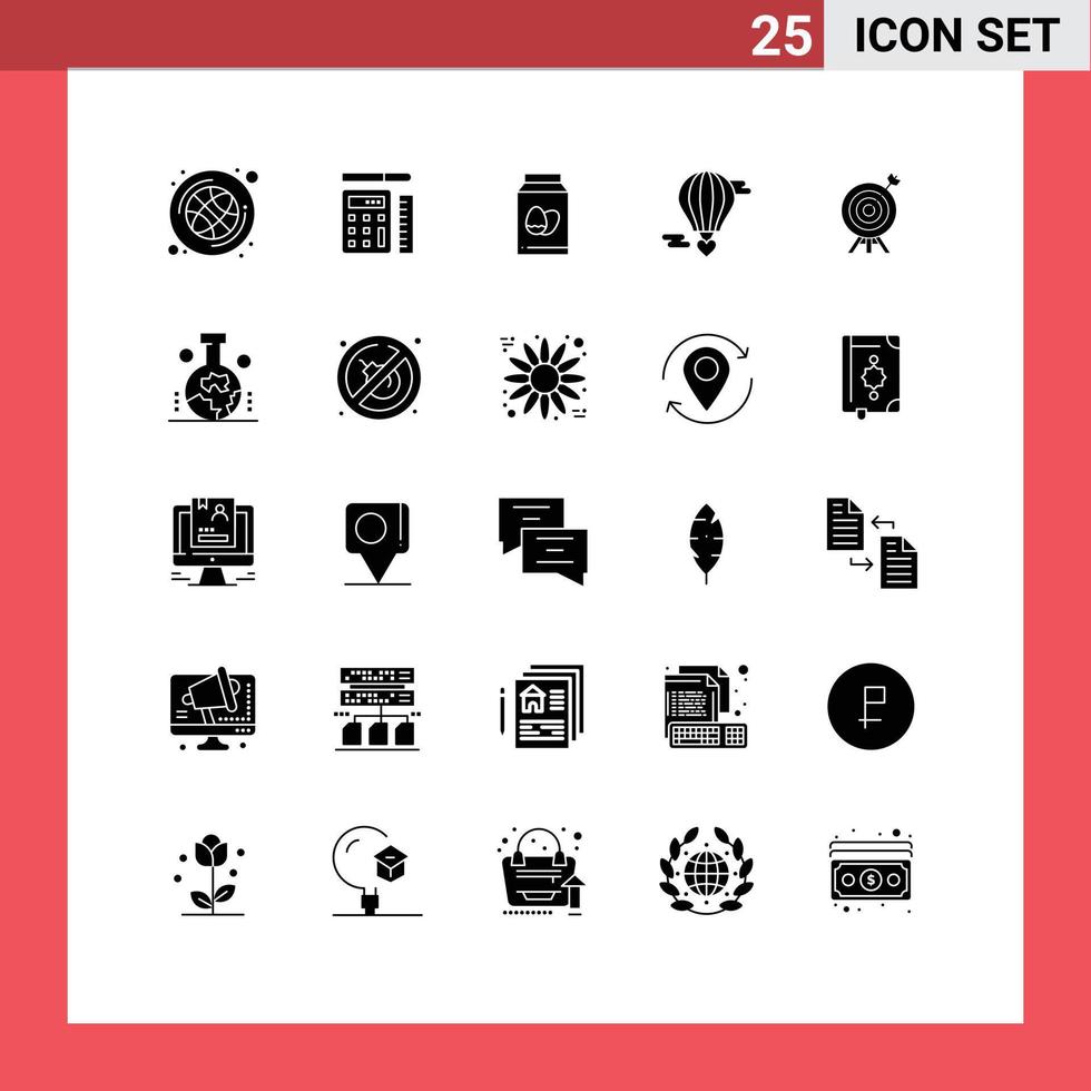 25 Thematic Vector Solid Glyphs and Editable Symbols of target love egg hot baloon m flying heart Editable Vector Design Elements