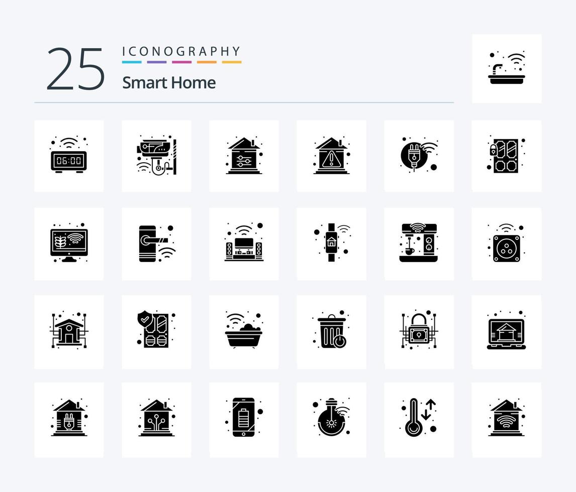 Smart Home 25 Solid Glyph icon pack including error. alert. smart. control. option vector