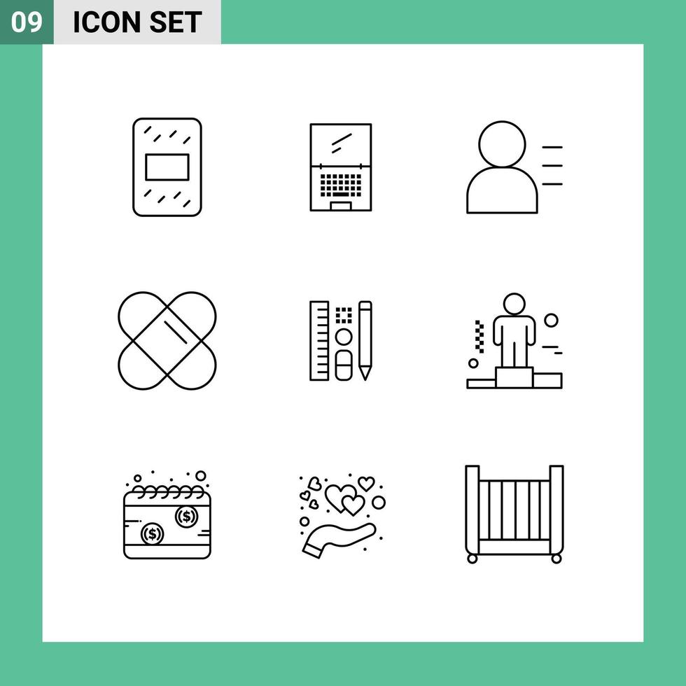 Set of 9 Modern UI Icons Symbols Signs for business scale education pencil plaster Editable Vector Design Elements