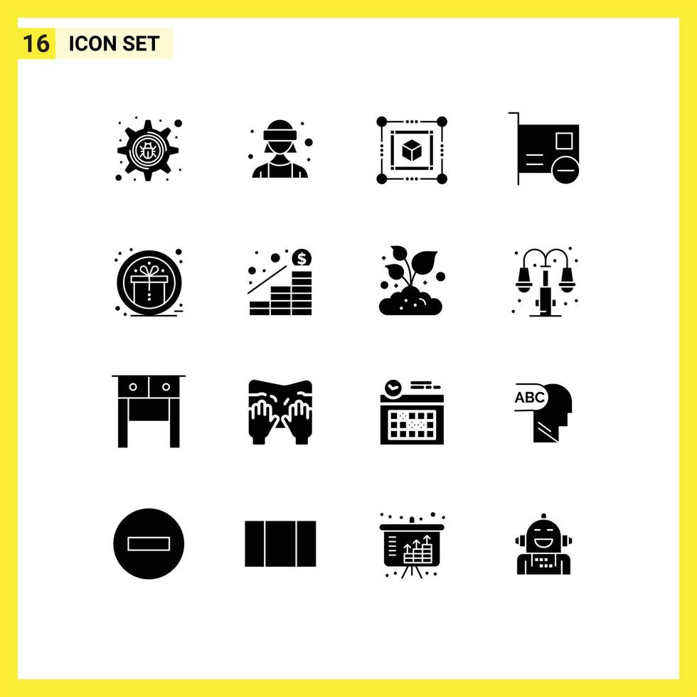Pictogram Set of 16 Simple Solid Glyphs of prize award cube pci devices Editable Vector Design Elements
