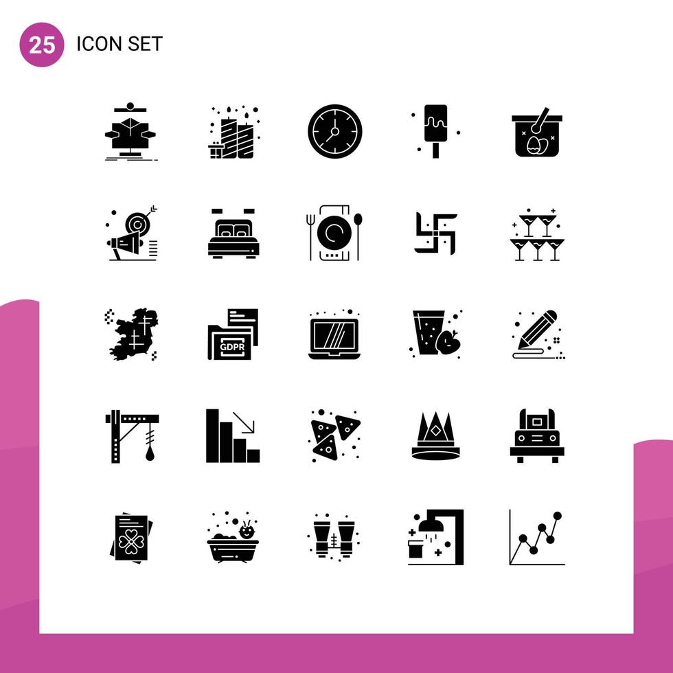 25 Solid Glyph concept for Websites Mobile and Apps cart ice cream party ice watch Editable Vector Design Elements