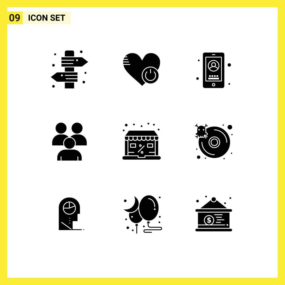 Editable Vector Line Pack of 9 Simple Solid Glyphs of group conference heart business phone Editable Vector Design Elements