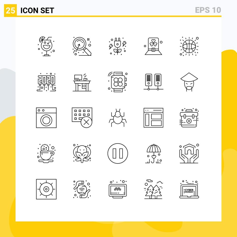 Set of 25 Modern UI Icons Symbols Signs for sport ball green patrick green Editable Vector Design Elements