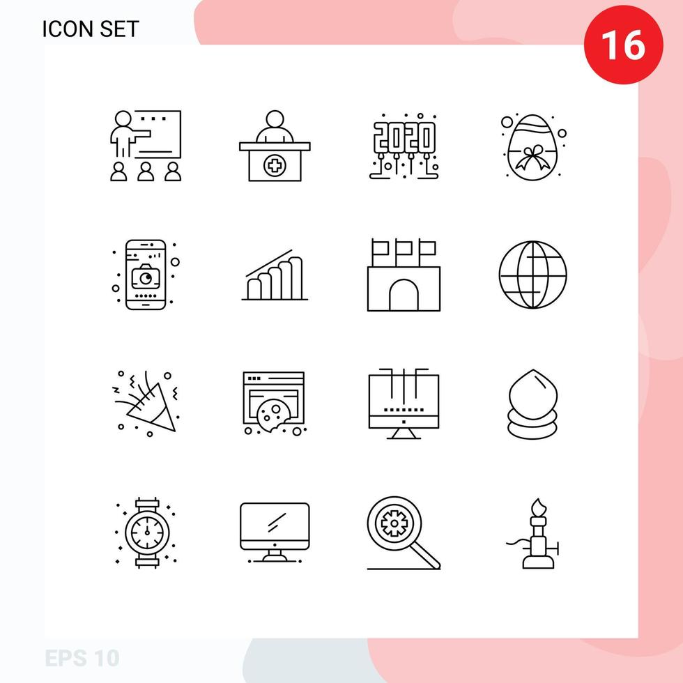Set of 16 Modern UI Icons Symbols Signs for camera nature medical appointment gift easter Editable Vector Design Elements