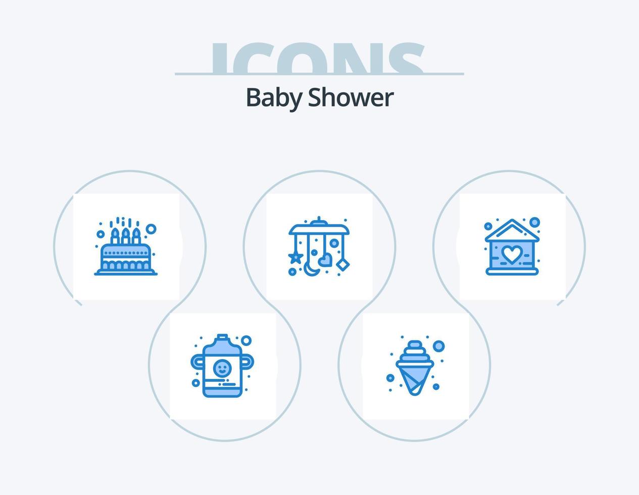 baby shower blue icon pack 5 diseño de iconos. muñeca. bebé. pastel. dormir. bebé vector